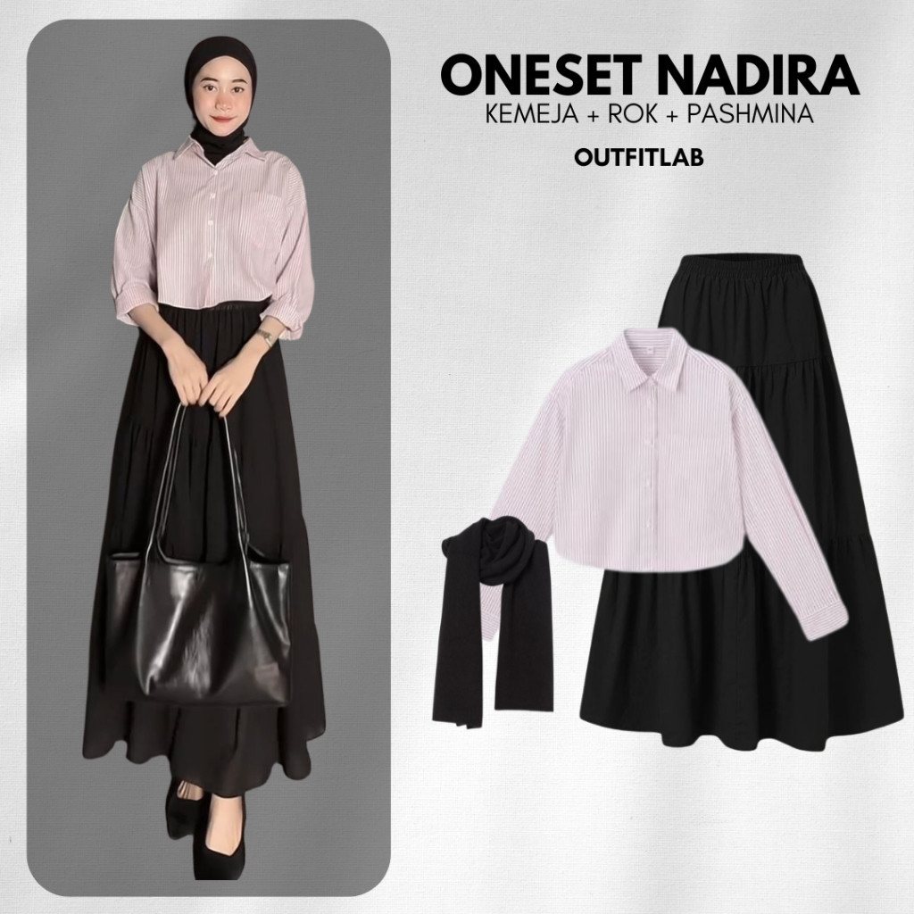 Outfit Set Nadira Setelan Bukber Kekinian ( Kemeja + Rok + Pashmina ) One Set OOTD Hijab Remaja
