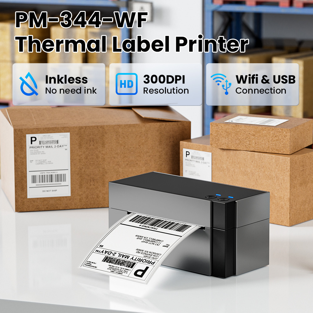 344WF Label Printer Upgraded 300dpi Wifi Thermal Shipping Label Printer Desktop Label Printers for B