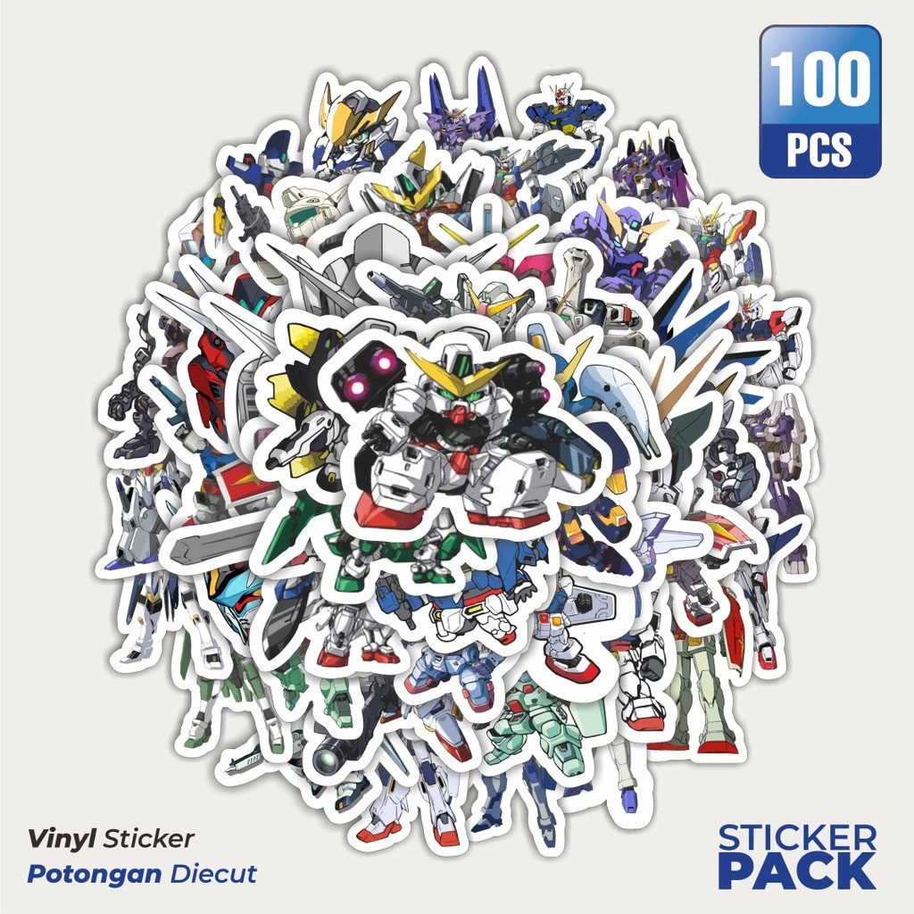 

100 PCS STIKER Kartun Mobile Suit Gundam Waterproof Aesthetic- Untuk Laptop, Motor, dan Helm - Paper Stationery Pack