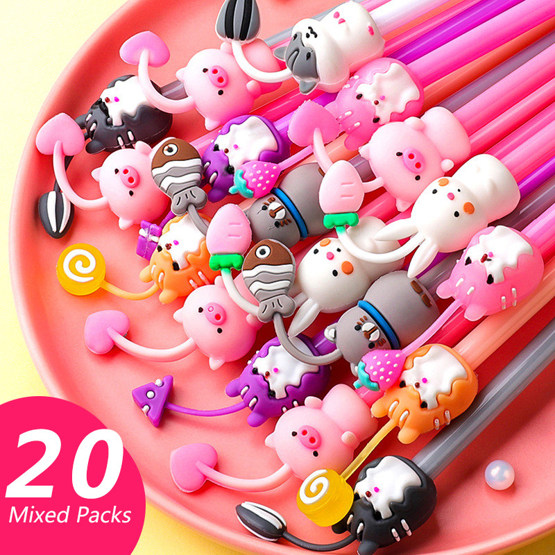

20Pcs/Lot Kawaii Cat Pig Rabbit Mouse Gel Pens Cute Animal Black Gel Ink Pen Student School Stationery Office Supplies Gift