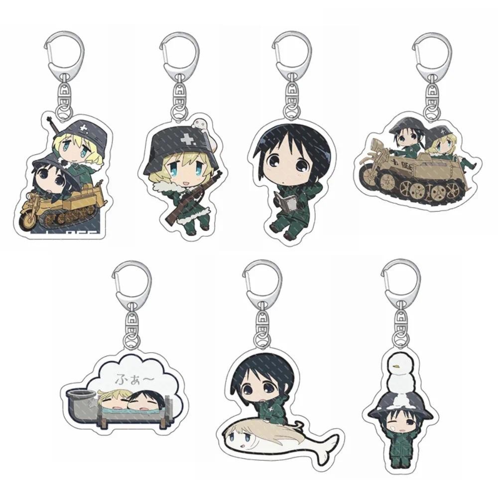 Fashion Anime Girls Last Tour Keychain Kawaii Chito and Yuri Cartoon Figures Acrylic Pendant Key Cha