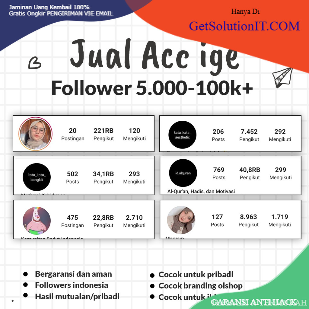 JUAL AKUN IG SIAP PAKAI 5.000 - 100K INDONESIA AMAN DAN BERGARANSI 100% Termurah