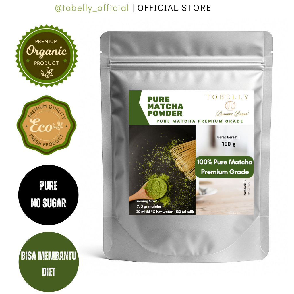 

Tobelly Pure Matcha Premium Jepang 100 g Tanpa Gula | 100% Pure Matcha Premium Tanpa Gula