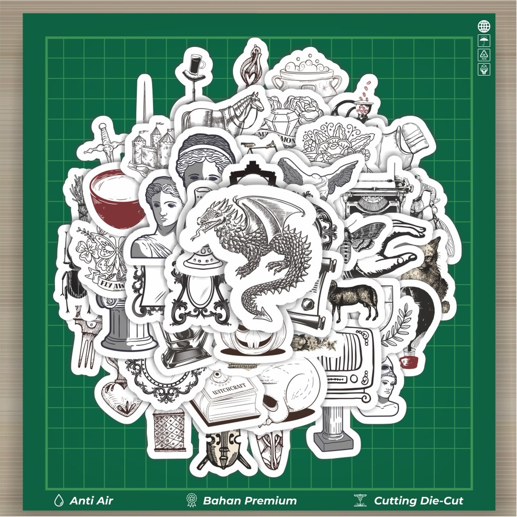 

HOT 50 PCS STIKER Sticker Retro Medieval B&W Sticker Stiker Fashion Cars Decal Dingin Kartu Album Custom Vinyl Anti Air- Sticker Aesthetic Buku Journal Koper Casing HP Tablet Laptop Helm Motor Botol Minum
