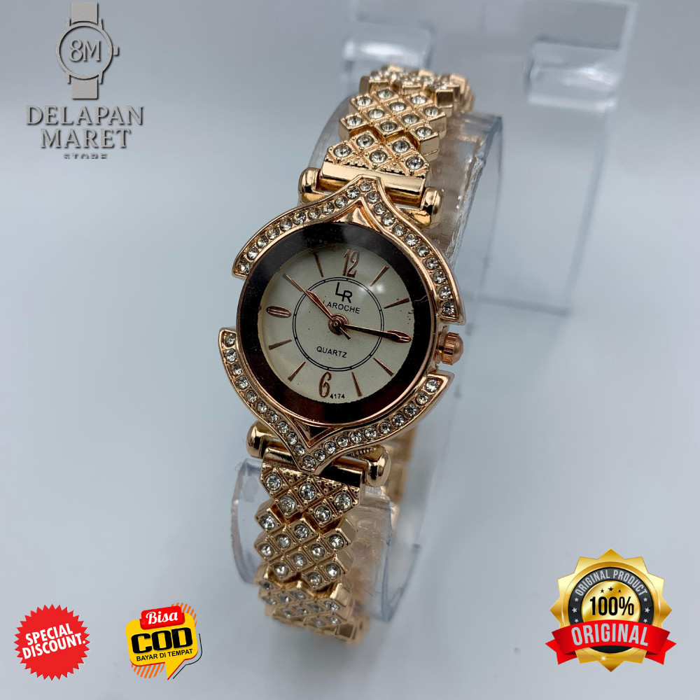 DELMART Jam Mewah LAROCHE Rose Plat Silver Jam Wanita Bintik Permata Fashion Import Analog Aktif Ant
