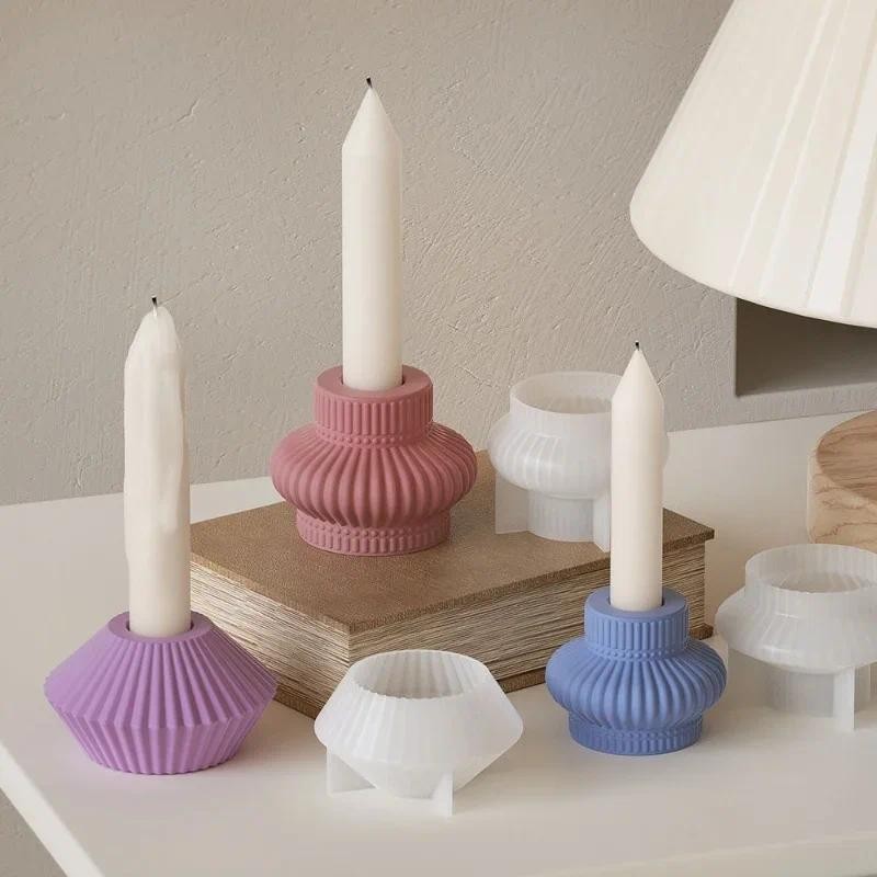 

Striped Lantern Candle Resin Mold DIY Gypsum Geometric Fine Candlestick Decoration Silicone Mold Home Decoration Storage