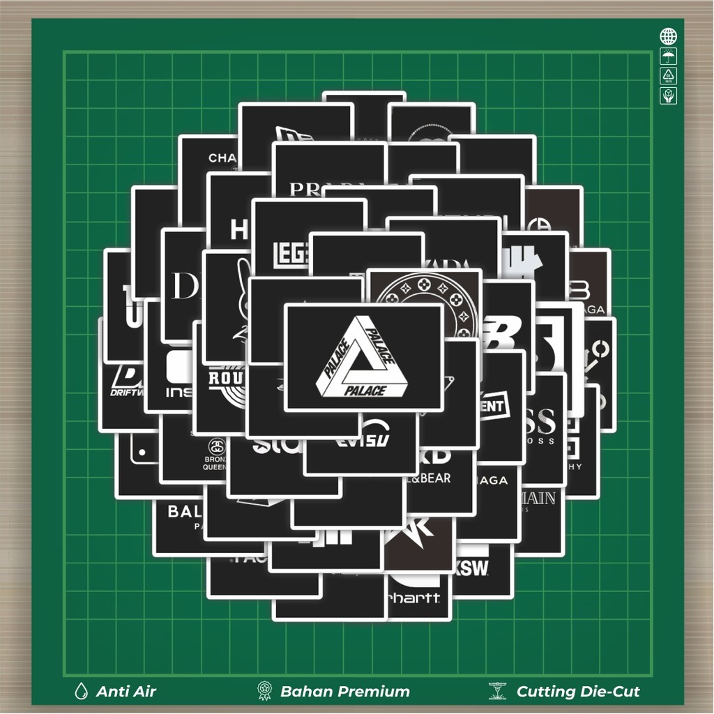 

HOT 50 PCS STIKER Stiker Random Logo Brand Black & White Versi 1 Stiker Fashion Cars Decal Dingin Kartu Album Custom Vinyl Anti Air- Sticker Aesthetic Buku Journal Koper Casing HP Tablet Laptop Helm Motor Botol Minum