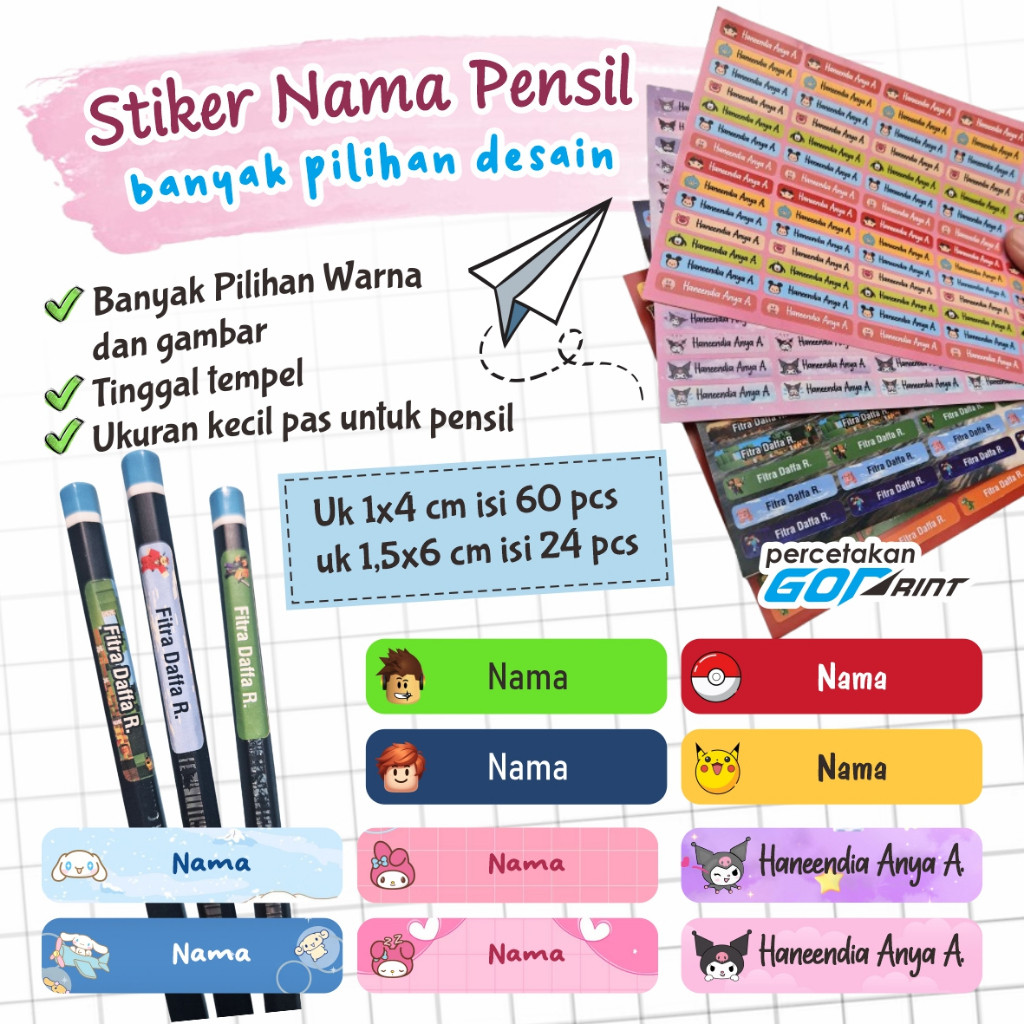 

Label Stiker Nama Anak Sekolah Sticker Pensil Pulpen