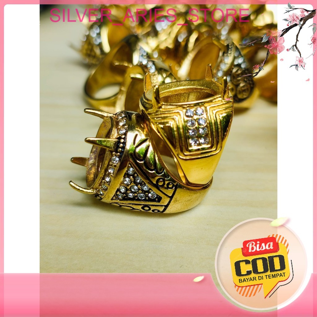 Silver Aries. Emban Ring Warna Gold / Cangkang Cincin Batu Akik Titanium Special Gold, dengan Permat