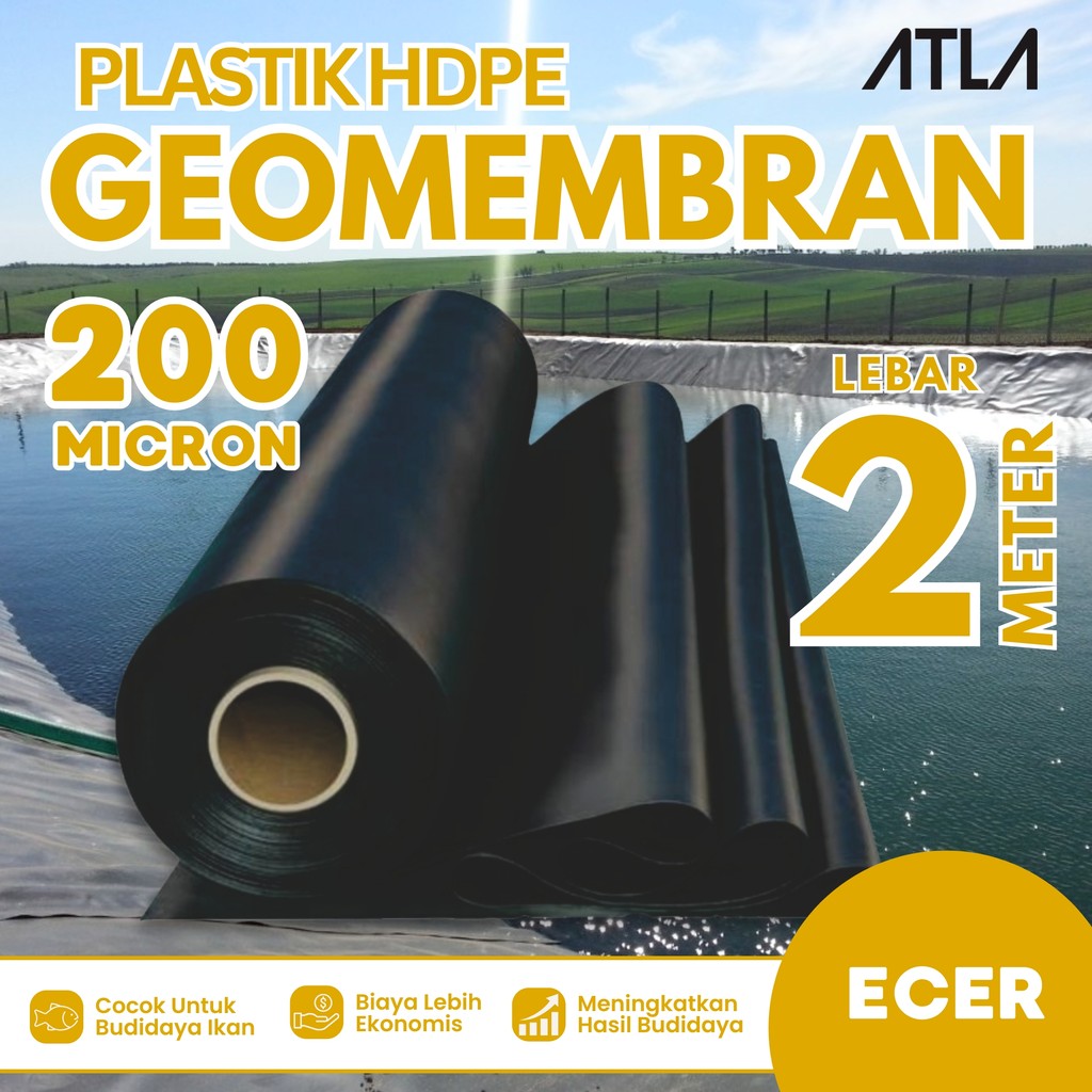 Plastik Geomembran 2 Meter 200 Micron Hitam Plastic Geomembrane HDPE Terpal Kolam Ikan Koi Lele 2M M