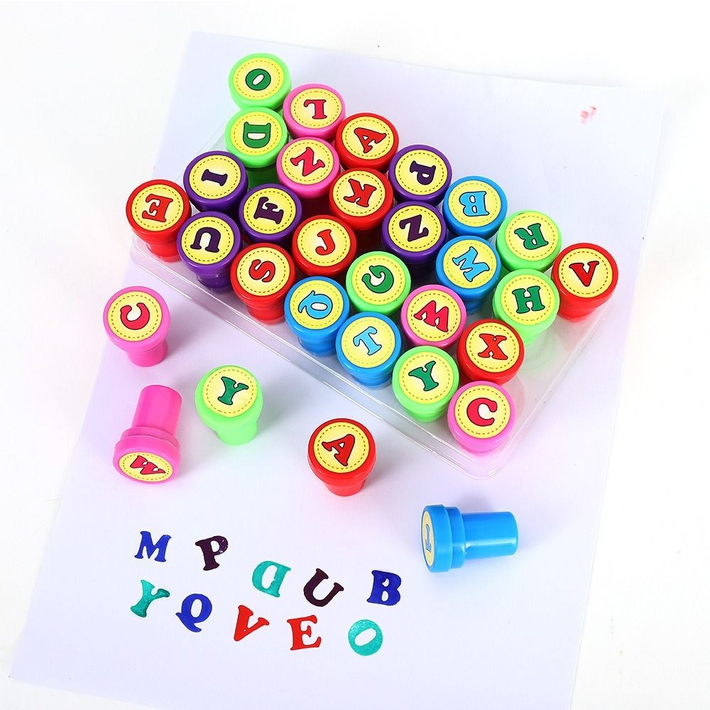 

Cartoon 26pcs Alphabets Letters Round Stamp Number DIY Children Arithmetic Seal Self Inking Scrapbooking Self-ink Kids/Children