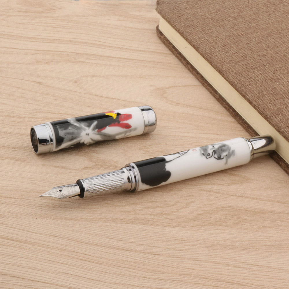 

ceramics 1995 Fountain Pen Chinese Painting Red Plum Blossom Stationery Office School Supplies silver Ink Pens