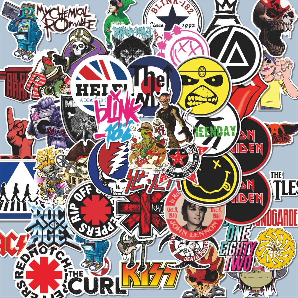 

100PCS Lucu Stiker Mixed Logo Rock Band [Logo Band Rock Campuran] Stiker Aesthetic Stiker Anti Air Stikers Berperekat Waterproof sticker decal buat Motor Helm Buku Journal Koper Casing HP Laptop Botol Minum Hadiah anak