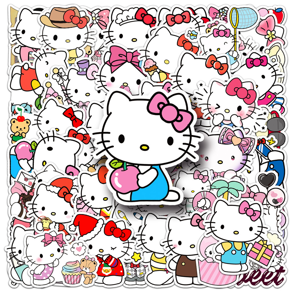 

50Pcs Cute Sanrio Hello Kitty Series Cartoon Cute Waterproof Sticker Skateboarding Retro home decal Sticker