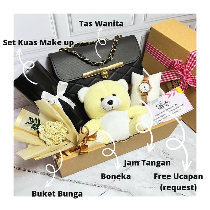

(kado spesial tas rantai) hampers ulang tahun cewek spesial anniversary wisuda kemas pita cantik - paket tas 1