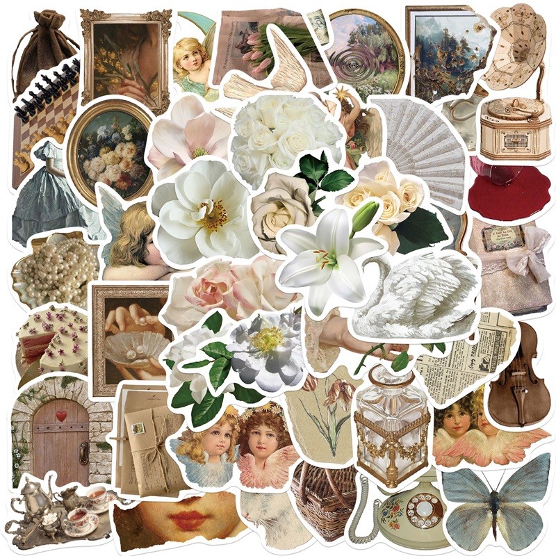 

10/30/50PCS Vintage Flower PVC Sticker Aesthetic DIY Decoration Scrapbooking Korean Stationery School Supplies for Kids