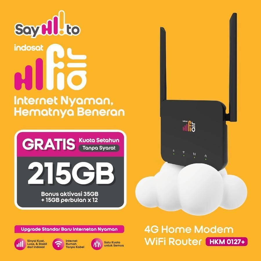 HKM0127 Hifi Air Indosat Modem WiFi Wireless Router 4G CPE LTE Free Kuota 215GB