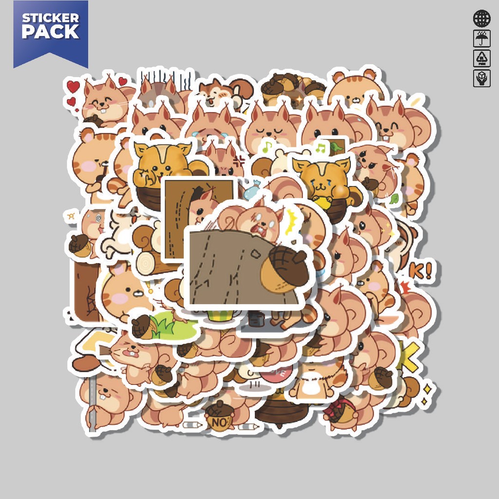 

[100PCS]Stiker Pack Stiker Hewan Squirrel Aesthetic Vinyl Anti Air Dekorasi Sticker Laptop Buku Journal Koper Helm Casing HP Gitar Helm Skateboard