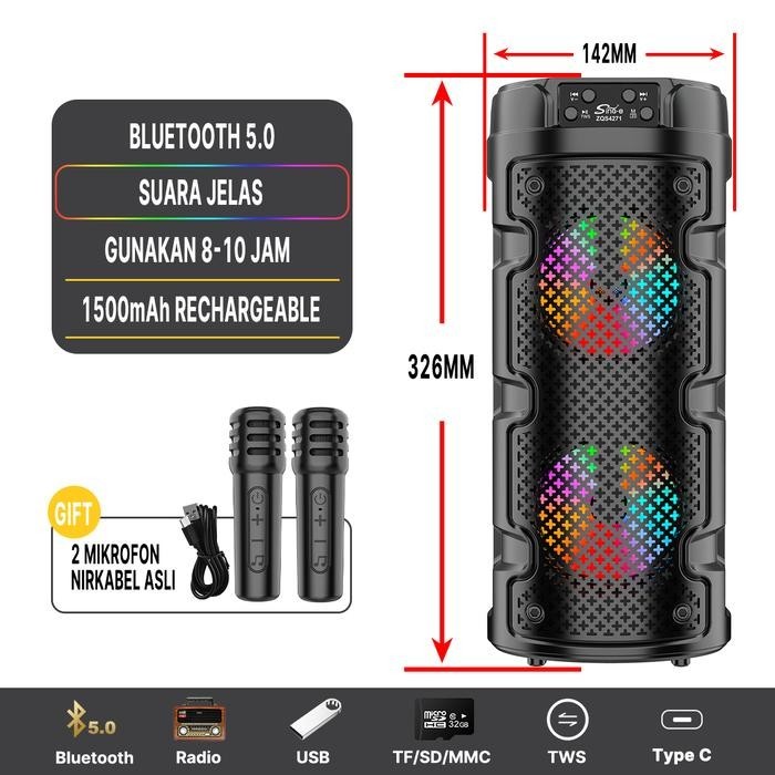 MAIKET COD 8-inch Dual Speaker Bluetooth Karaoke Besar Super Bass Polytron Change Voice Wireless 2 M