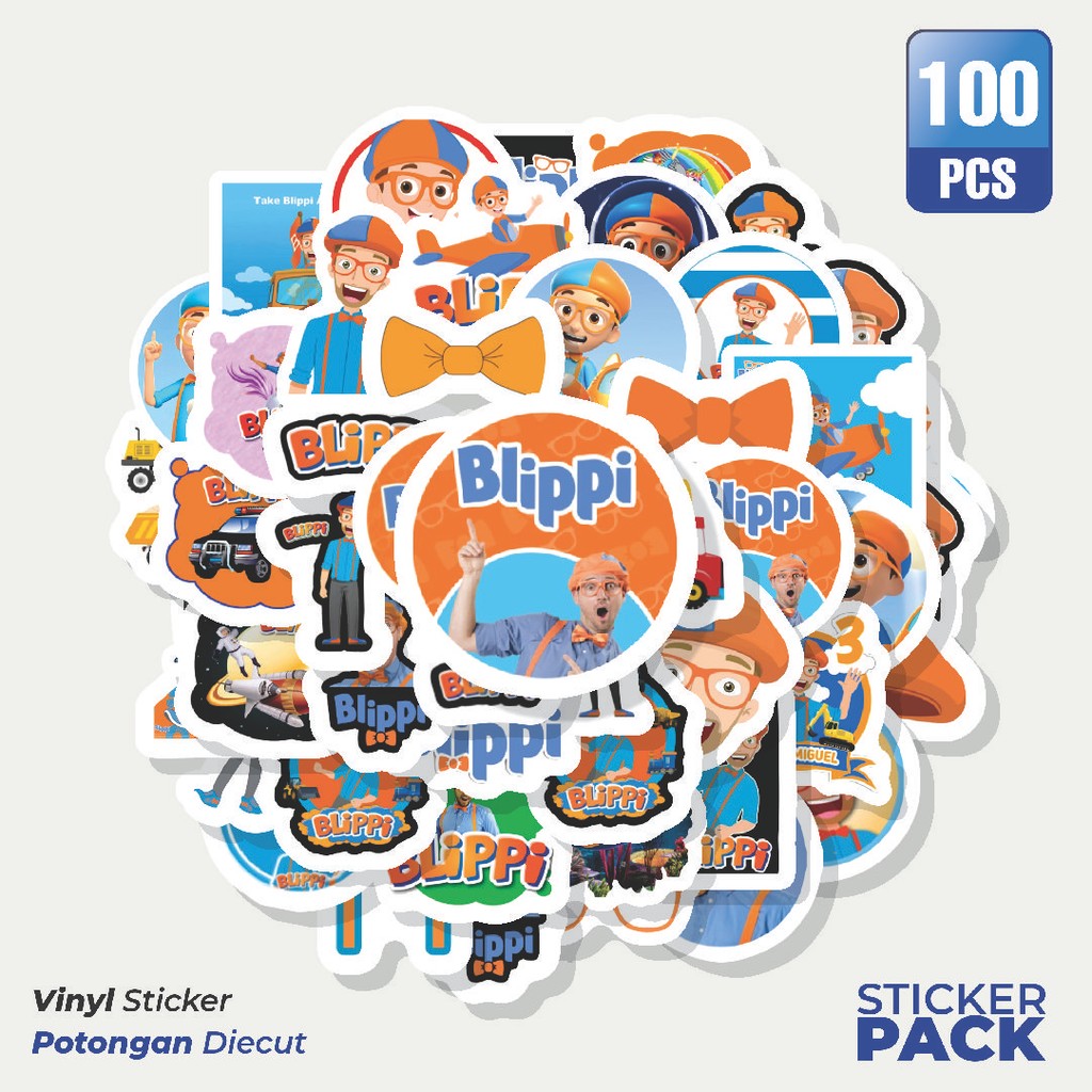 

Super Hemat! 100 PCS Stiker Blippi Waterproof Aesthetic- Untuk Laptop, Motor, dan Helm - Paper Stationery Pack