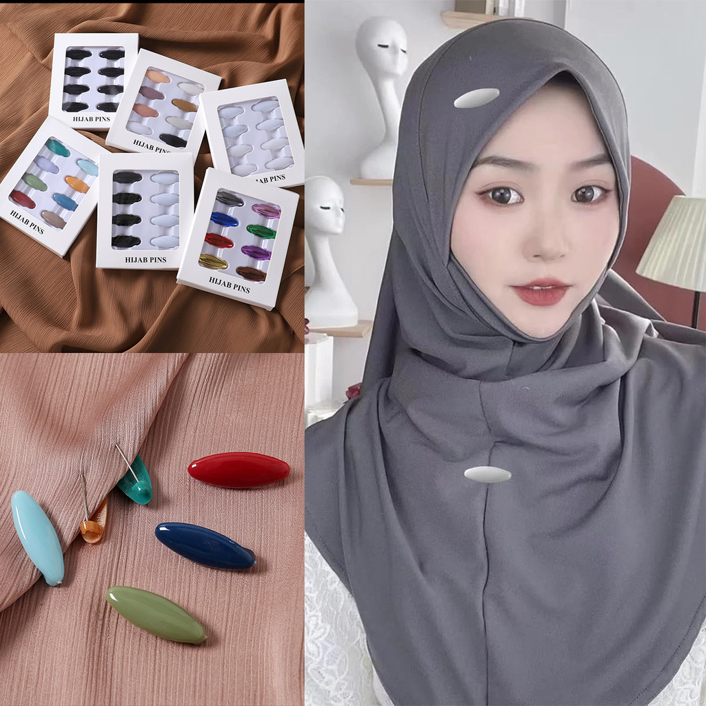 Set Peniti Plastik Warni 8pcs - Peniti Hijab Anti Lepas, Scarf Pin untuk Syal & Kerudung