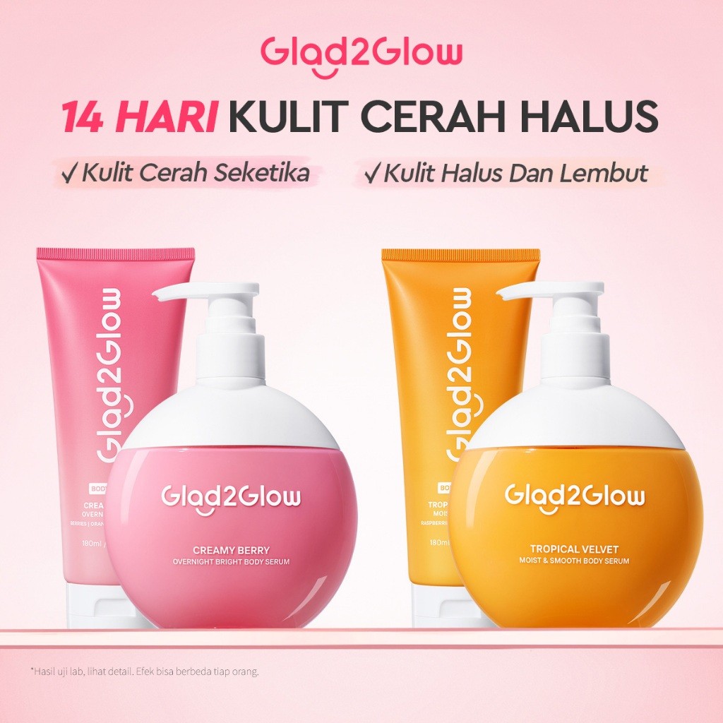 Glad2Glow Creamy Berry Overnight Bright Body Serum 300ml | Body Cream Body Lotion & Tropical Velvet Moist & Smooth Menghidrasi Kulit Mencerahkan Dan Pemutih Tubuh Atasi Kulit Belang Brighty  Care Whitening g2glow official store