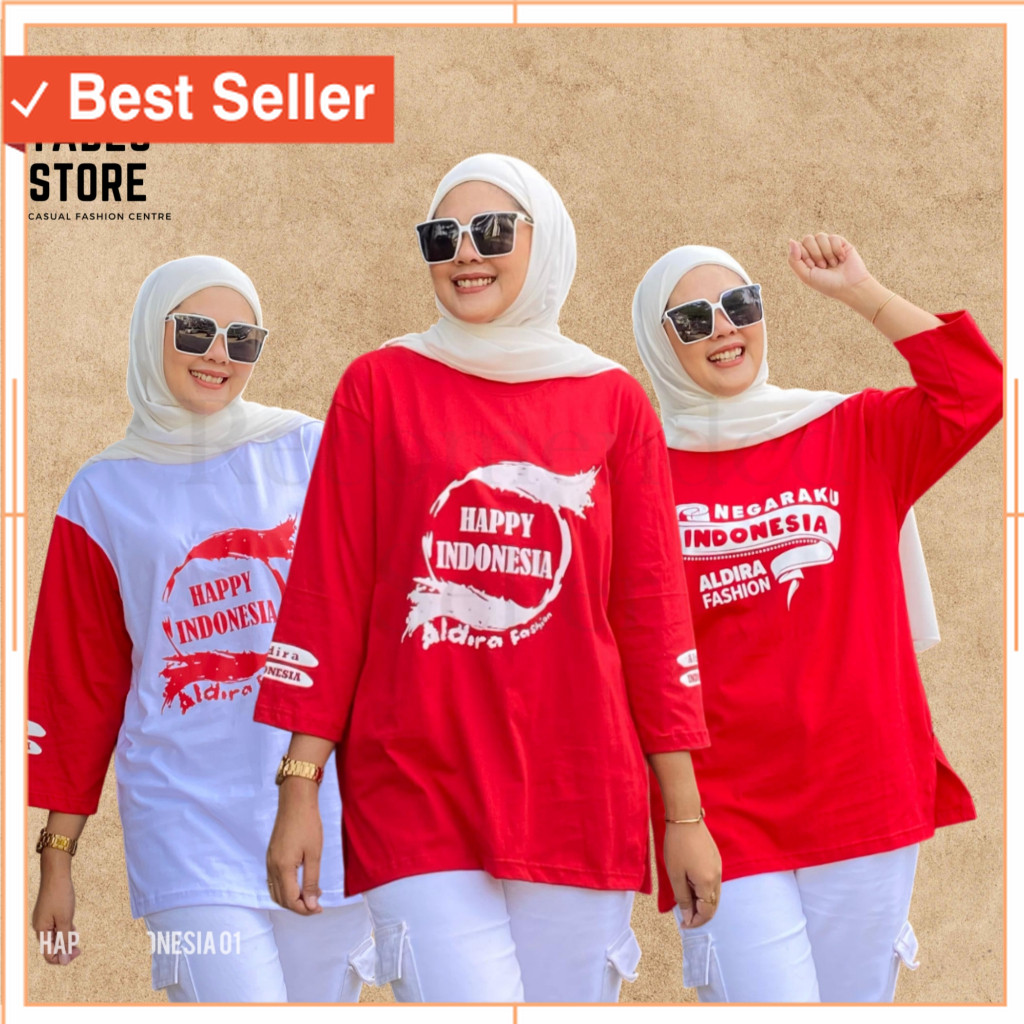 Baju Jalan Sehat Kekinian Murah Modern / Baju kaos Merah Putih agustusan Wanita 7 8 Oversized Edisi 