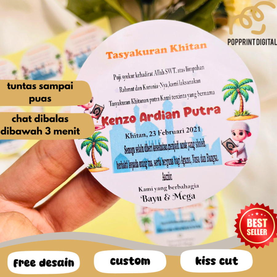 

PpD 2-6 threemind stiker tasyakuran khitanan bahan chromo free desain cetak a3 kiss cut