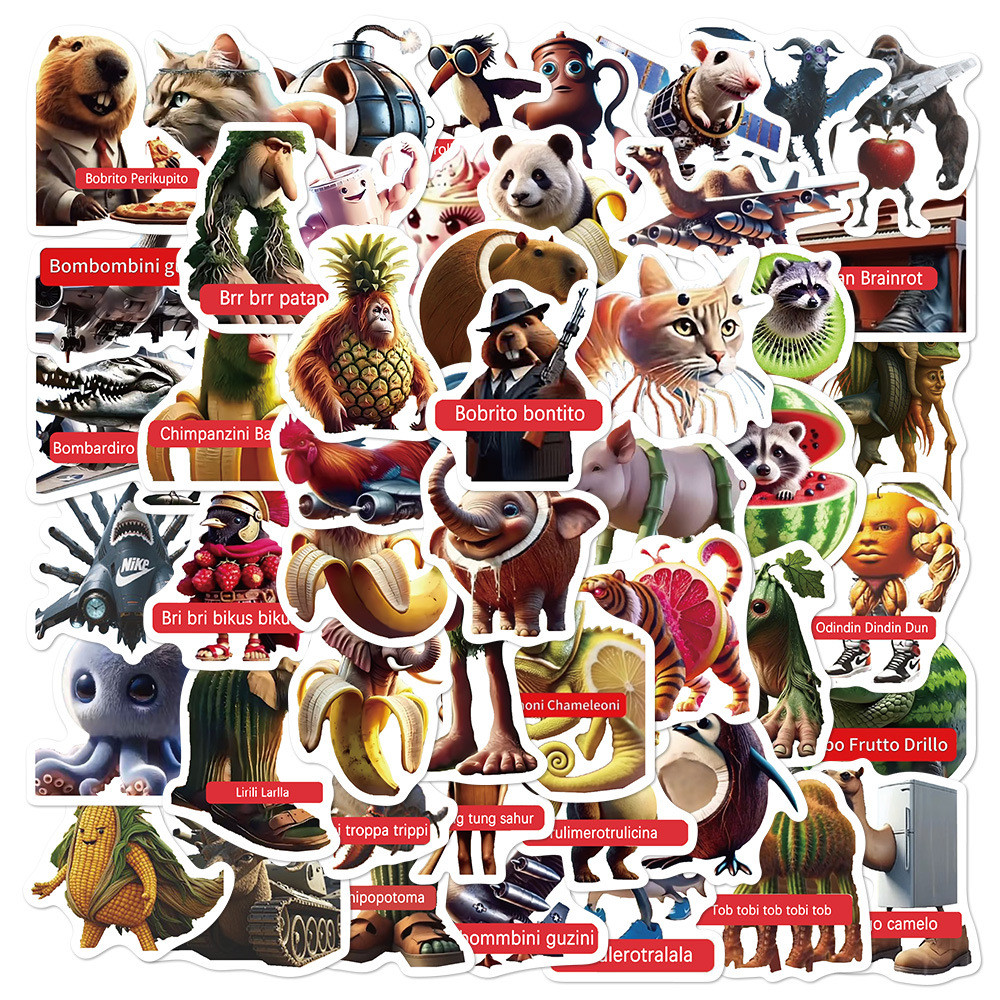 

60Pcs Abstract Animal Stickers Tung Tung Sahur Italian Brainrot Animals Cartoon Decal DIY Luggage Phone Cup Guitar Decal
