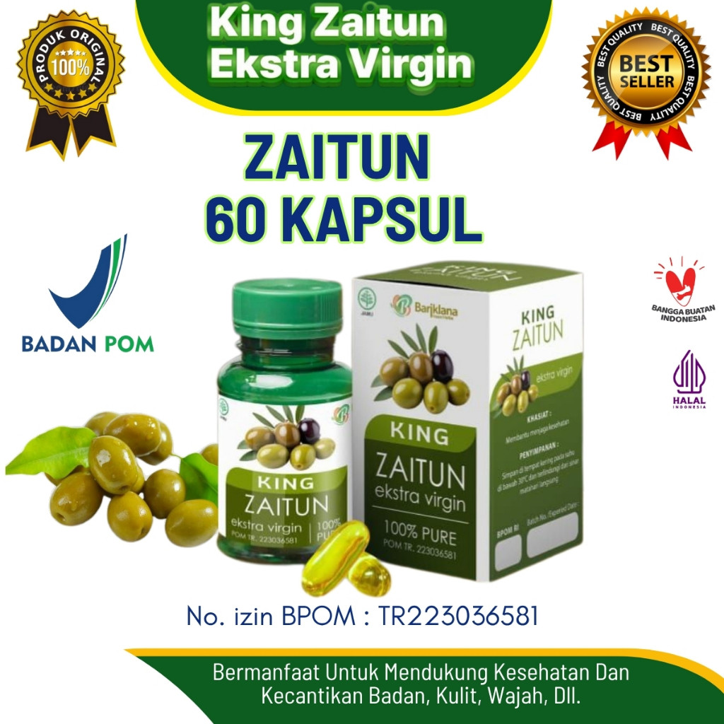 

King Zaitun 60 Kapsul – Extra Virgin Olive Oil 100% | Kolesterol, Jantung Sehat, Kulit Halus