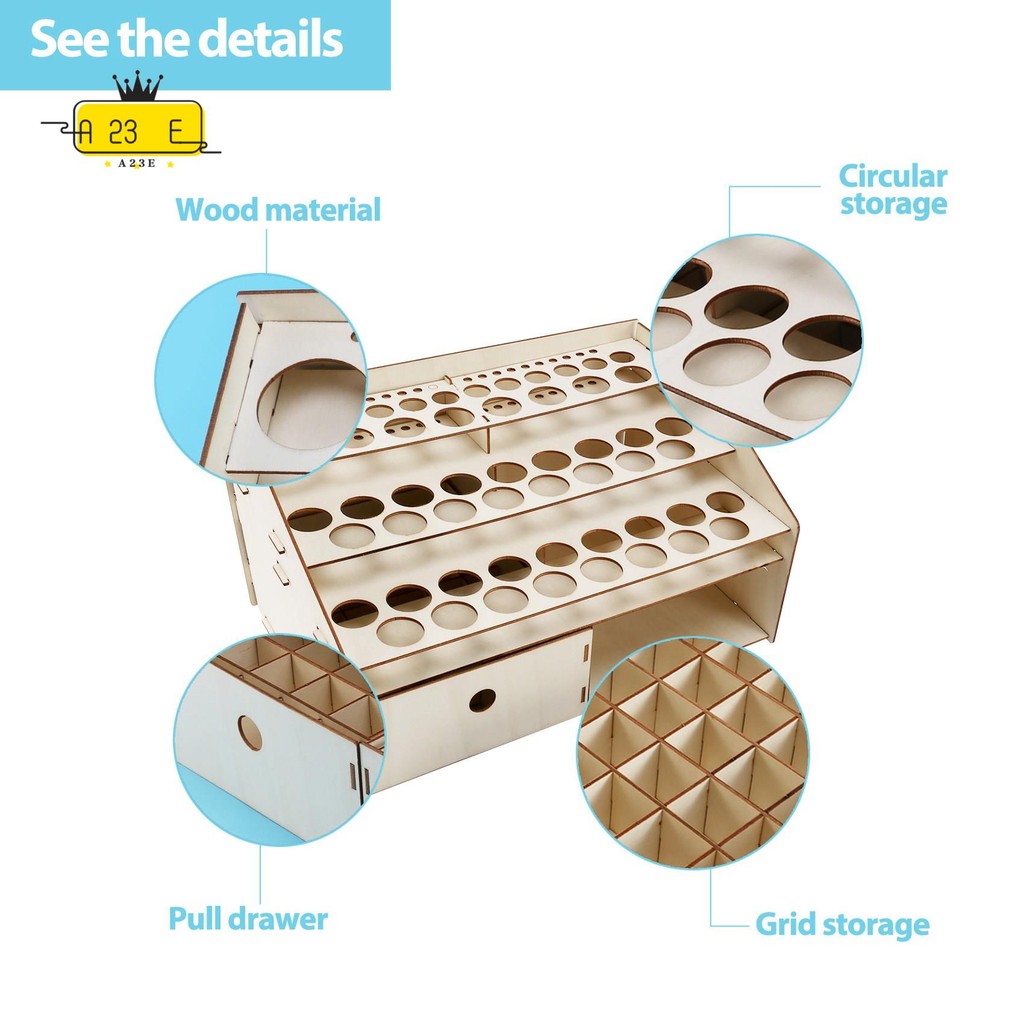 

A23E-DIY Wooden Organizer Paint Bottles Display Rack Brushes Holder Stand Storage Model Tool