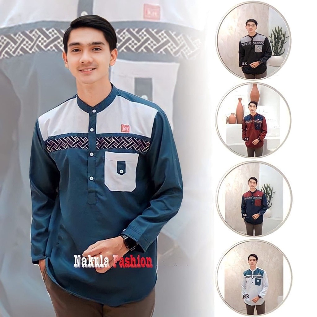 Baju Muslim Pria - Atasan Koko Kurta Lengan Panjang Material Katun - Terlaris Nakula- Garansi Termur