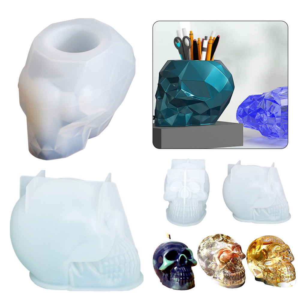 

Skull Head Pen Holder Silicone Mold Skull Head Ornament Epoxy Resin Mold for DIY Epoxy Resin Crafts Home Decoration Making Tools