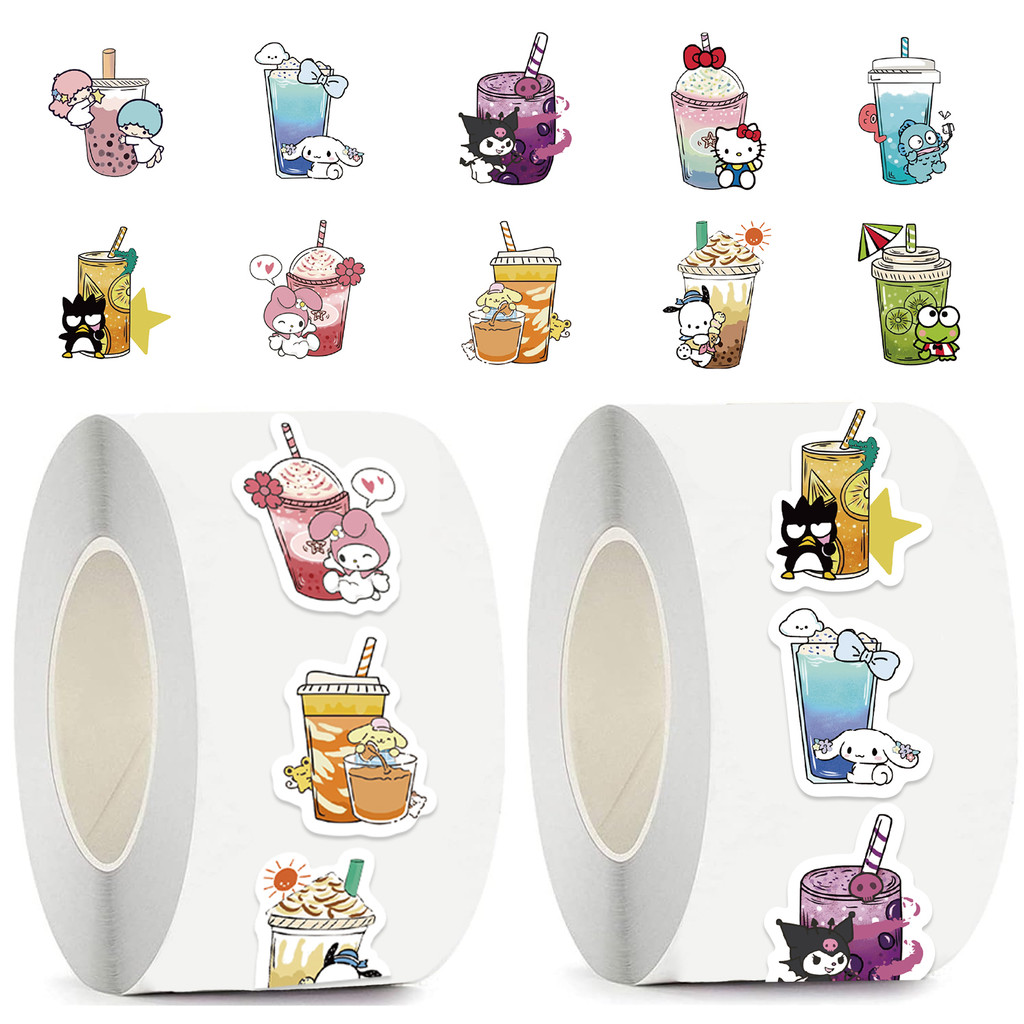 

500pcs Kawaii Drink Cartoon Sealing Stickers Roll Cute Decoration Decals Scrapbook Phone DIY Reward Sticker