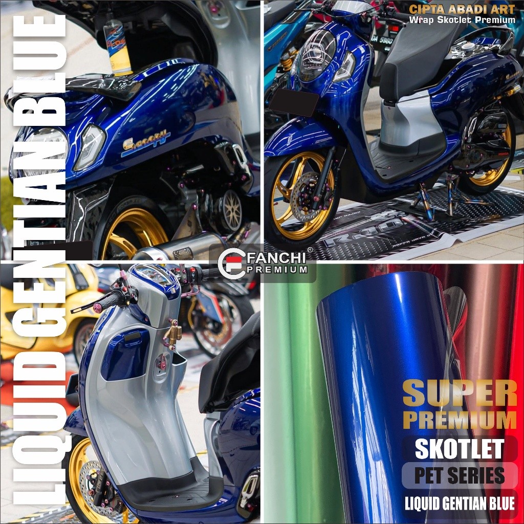 Stiker Skotlet Motor Premium Liquid Gentian Blue Pet Series Type Tertinggi Scotlet Biru Super Glossy