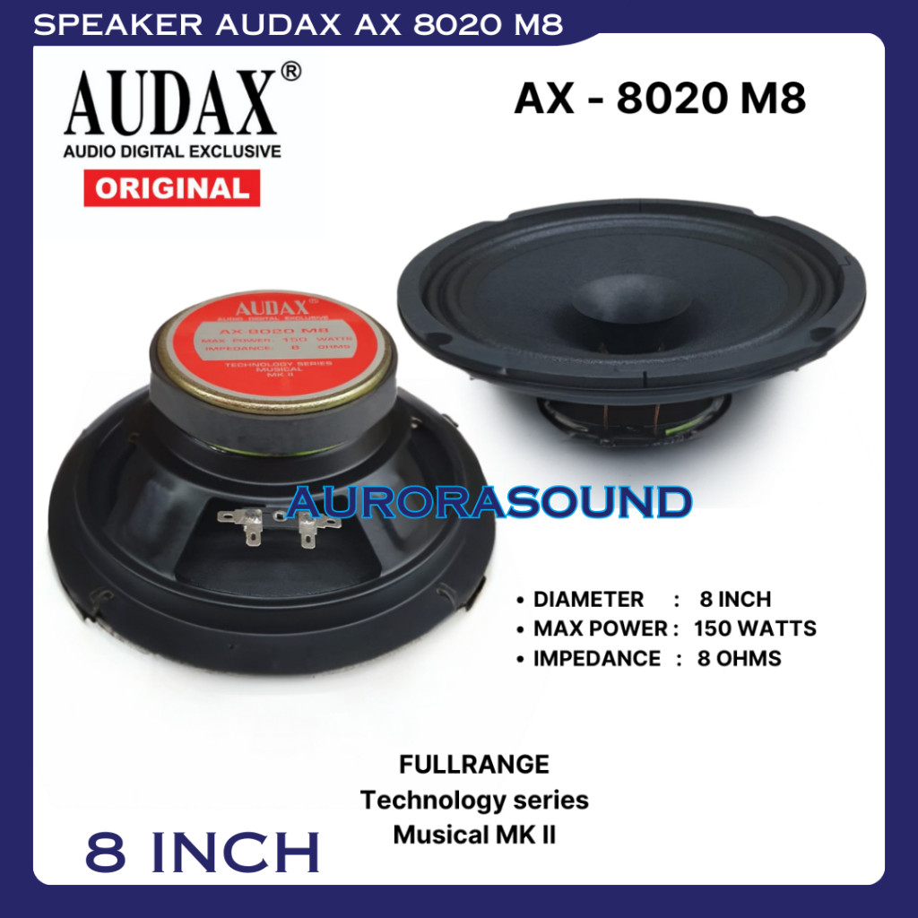 SPEAKER AUDAX AX 8020 M8 ORIGINAL 150 WATT SPEAKER FULL RANGE AX8020 AUDAX INDONESIA