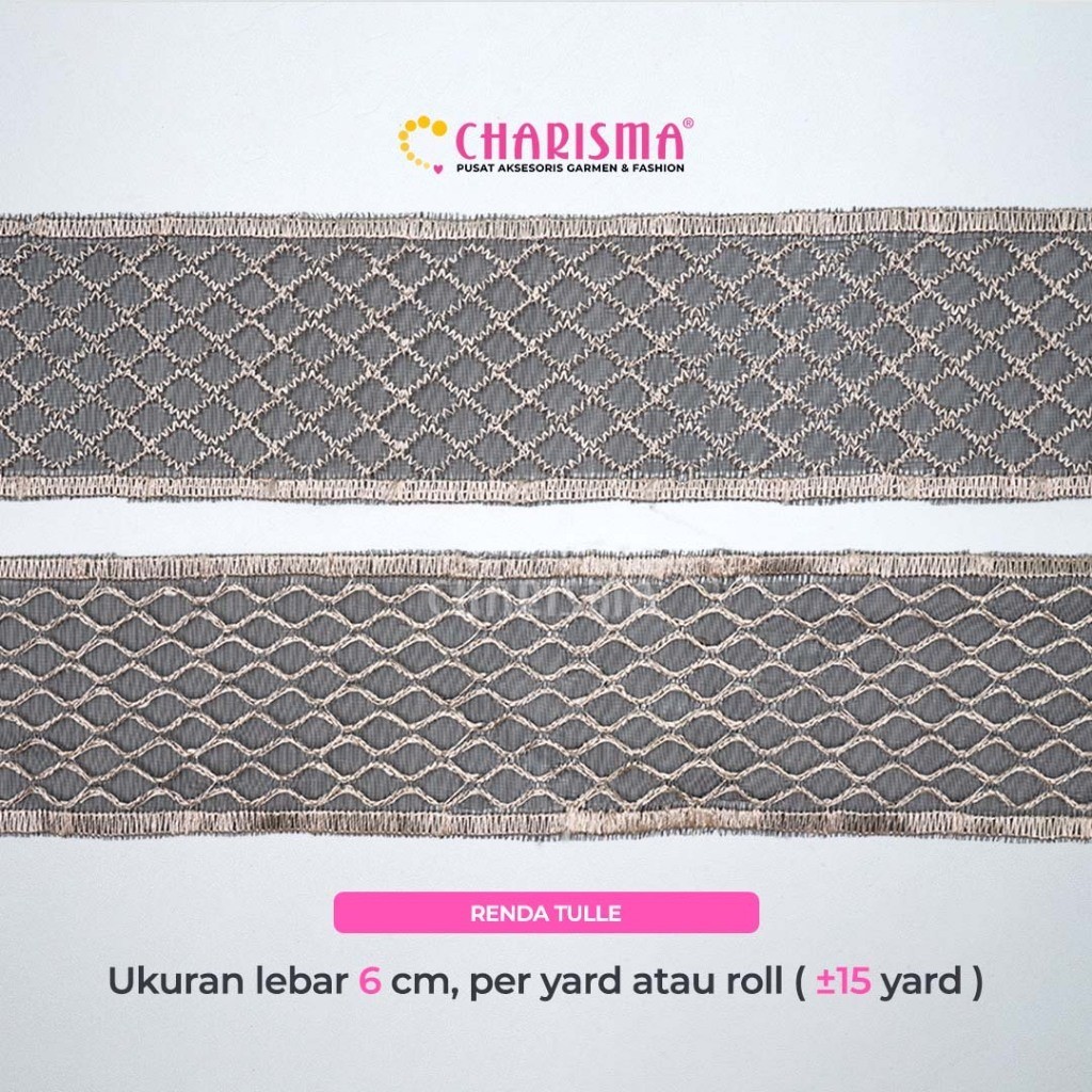 Charisma Renda Bordir Tulle Hitam Gold - Renda Bordir Untuk Pakaian / Renda Lebar 6cm / Harga Per Ya