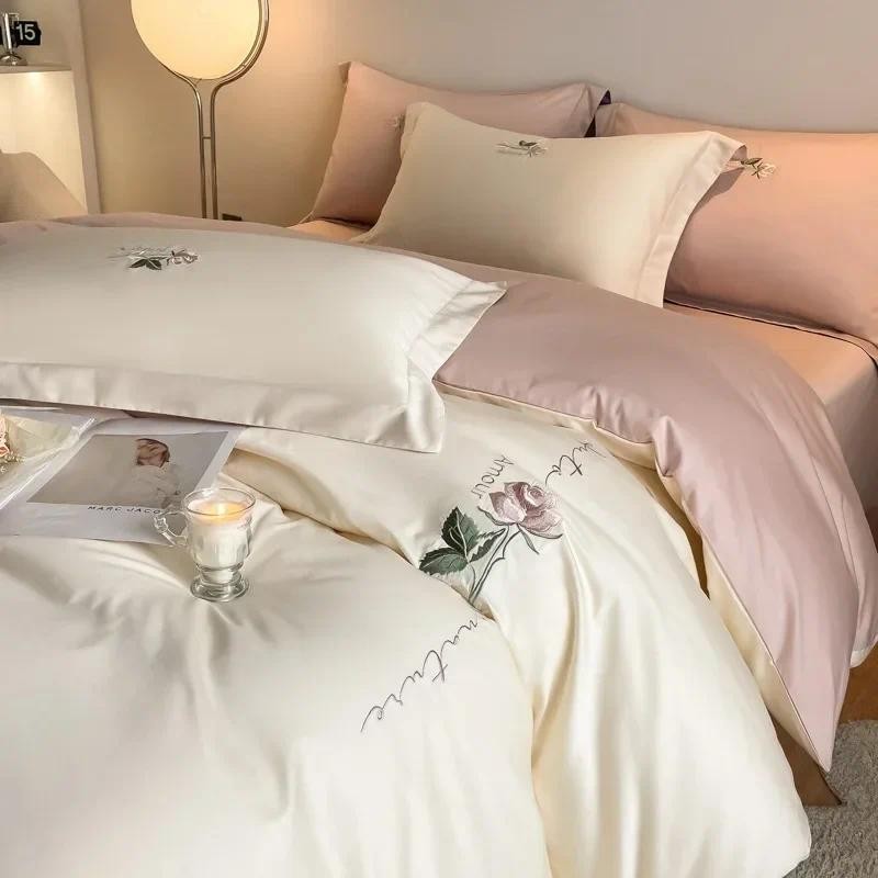 

Class A 100s Xinjiang long staple cotton cotton four-piece set light luxury embroidery simple style cotton mother and baby grade