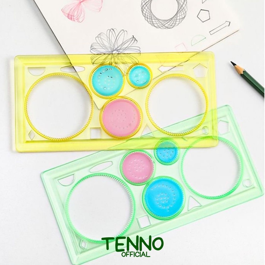 

TENNO Penggaris Pola Spiral Spirograph Ruler Plastik Rotary untuk Anak dan Dewasa