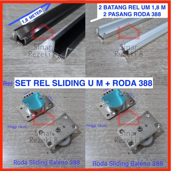 SET Rel U M + Roda 388 1 PINTU Lemari Sliding / UM Geser SD12 - 1 Pintu 1,8 MTR, Silver