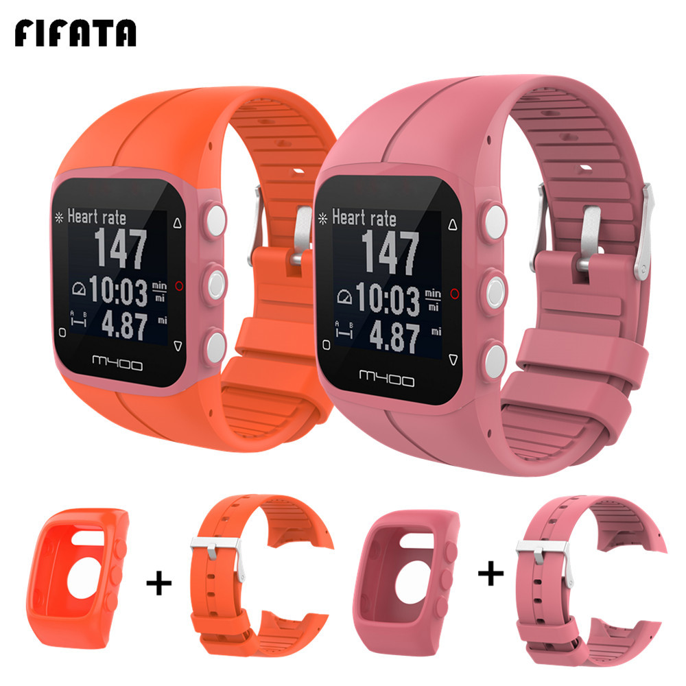 FIFATA Silicone Band Protective Case For Polar M430 M400 Sport Watch Strap Bracelet+Protector Shell 