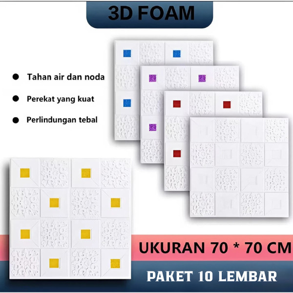 ADG -10 LEMBAR Wallpaper dinding Motif Batik Sunflower Bunga - Wallfoam 3D Tembok Plafon 70 X 70CM |
