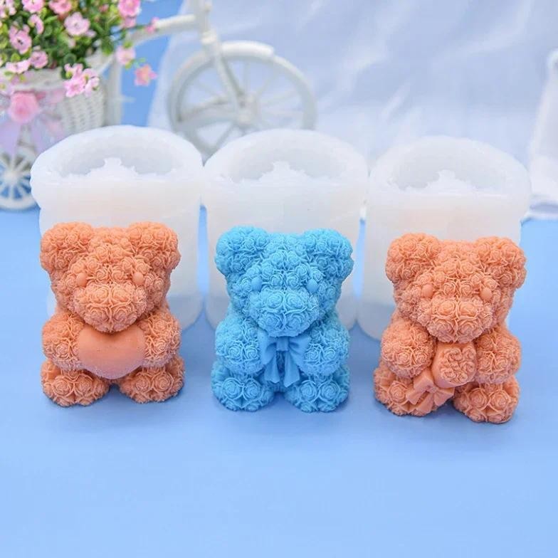 

Rose Bear Flower Resin Silicone Mold for Mother's Day Birthday Valentine's Day Gifts Party Decoration DIY Candle Making Supplies