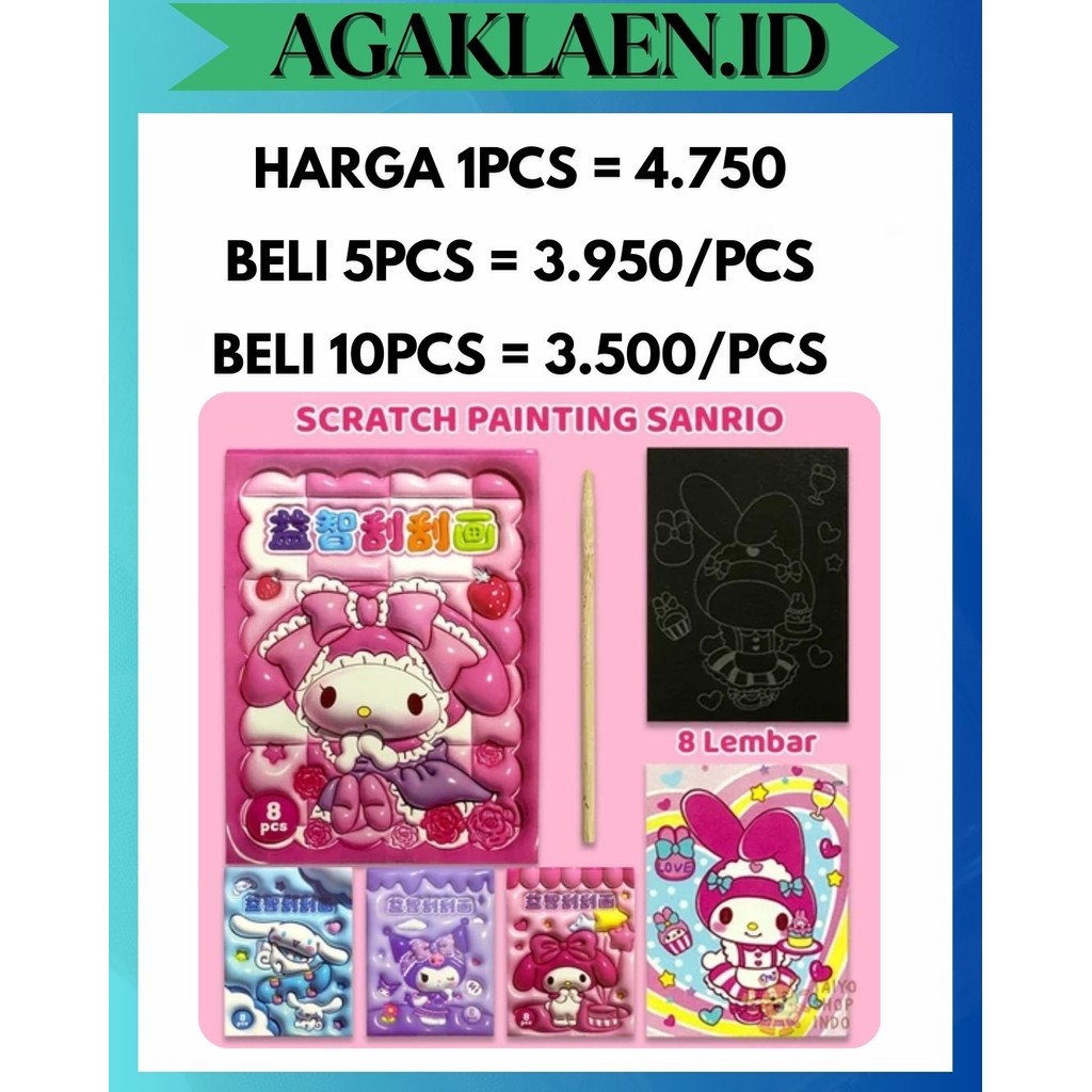 

AL MAINAN EDUKASI DIY SCRATCH PAINTING SANRIO 3D BUKU KARTU GORES ANAK WARNA LUKIS PAINT