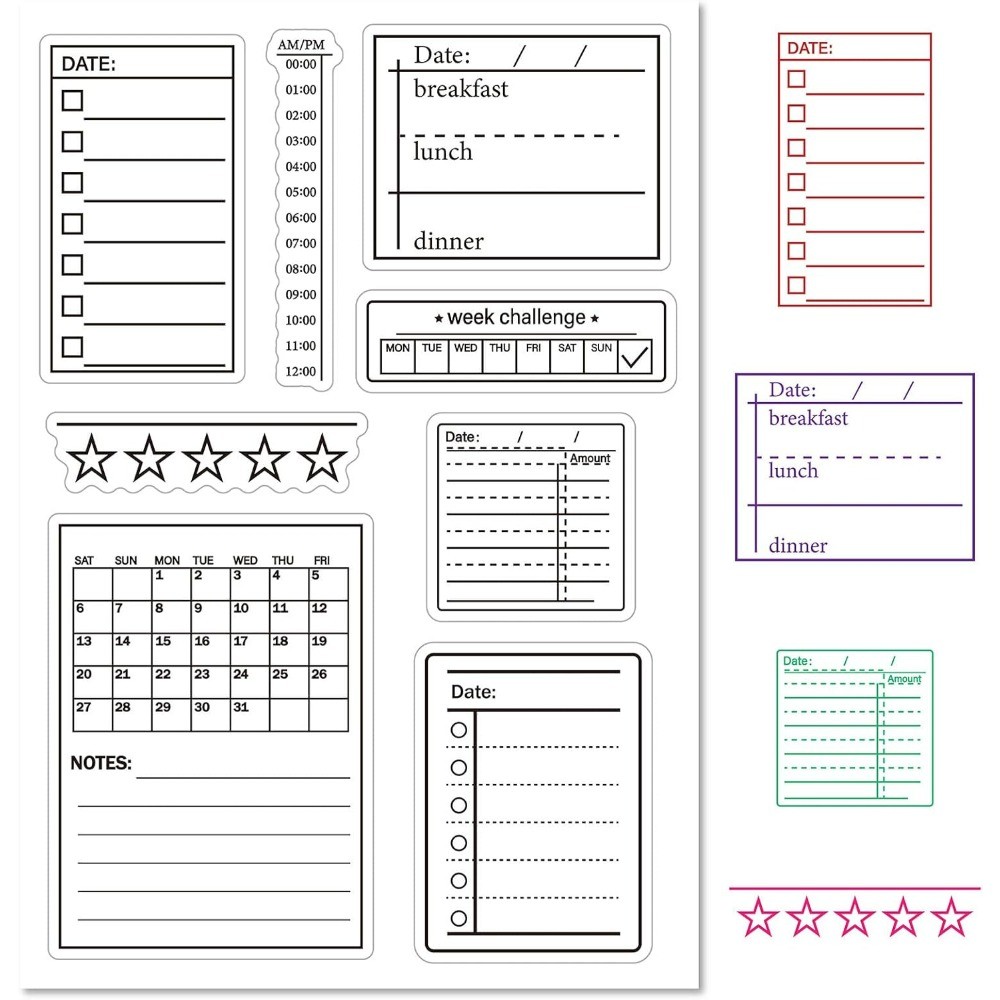 

1pc Calendar Planner Label Stencils Clear Rubber Stamp Vintage Frame Transparent Silicone Seals Stamp for Journaling Card Making