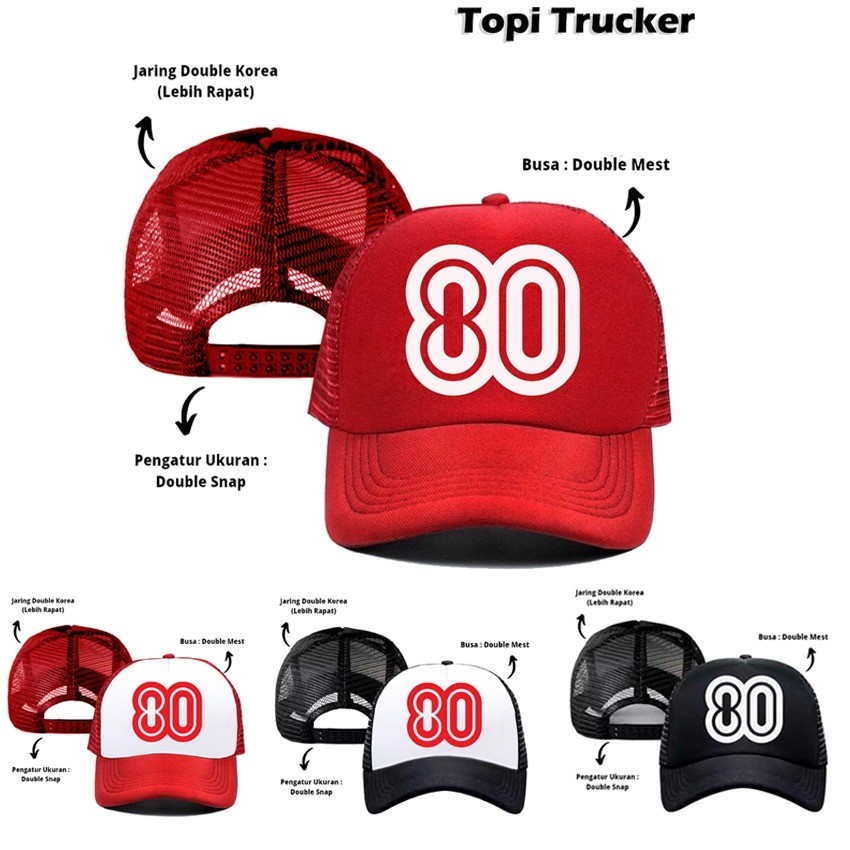 Topi Pria Wanita Jenis Trucker Jaring Custom HUT RI ke 80 Tahun Dirgahayu Republik Indonesia
