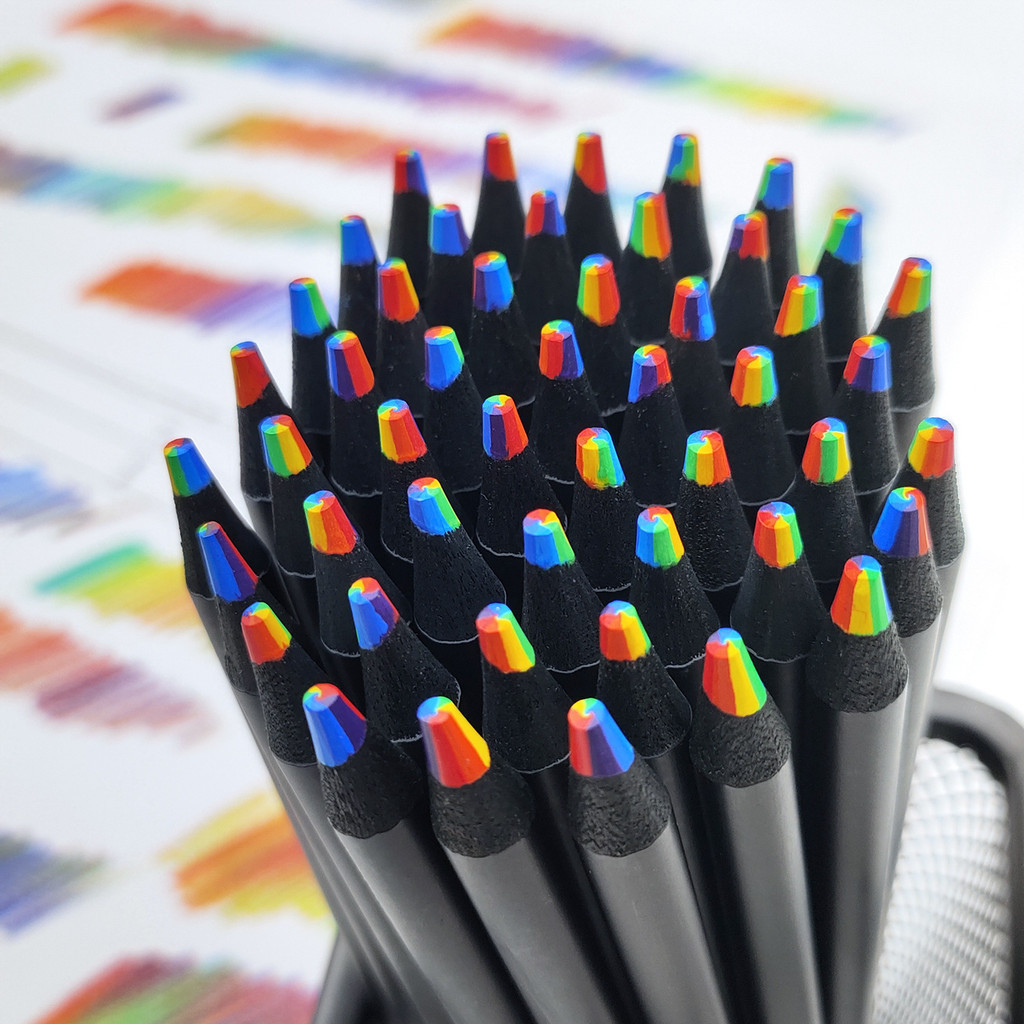

5/10pcs 7-color kawaii black wood rainbow core colored pencil drawing tool wooden pencil art supplies stationery school supplies