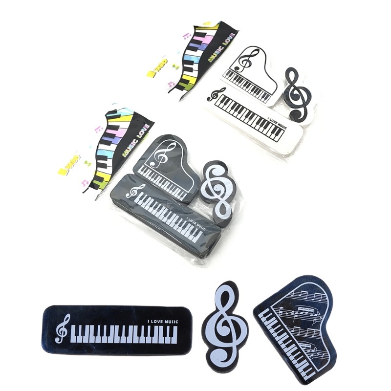 

R2LA 3Pcs/set Musical Piano Notes Shaped Rubber Pencil Eraser School Students Stationery Correction Supplies for Kids Gifts