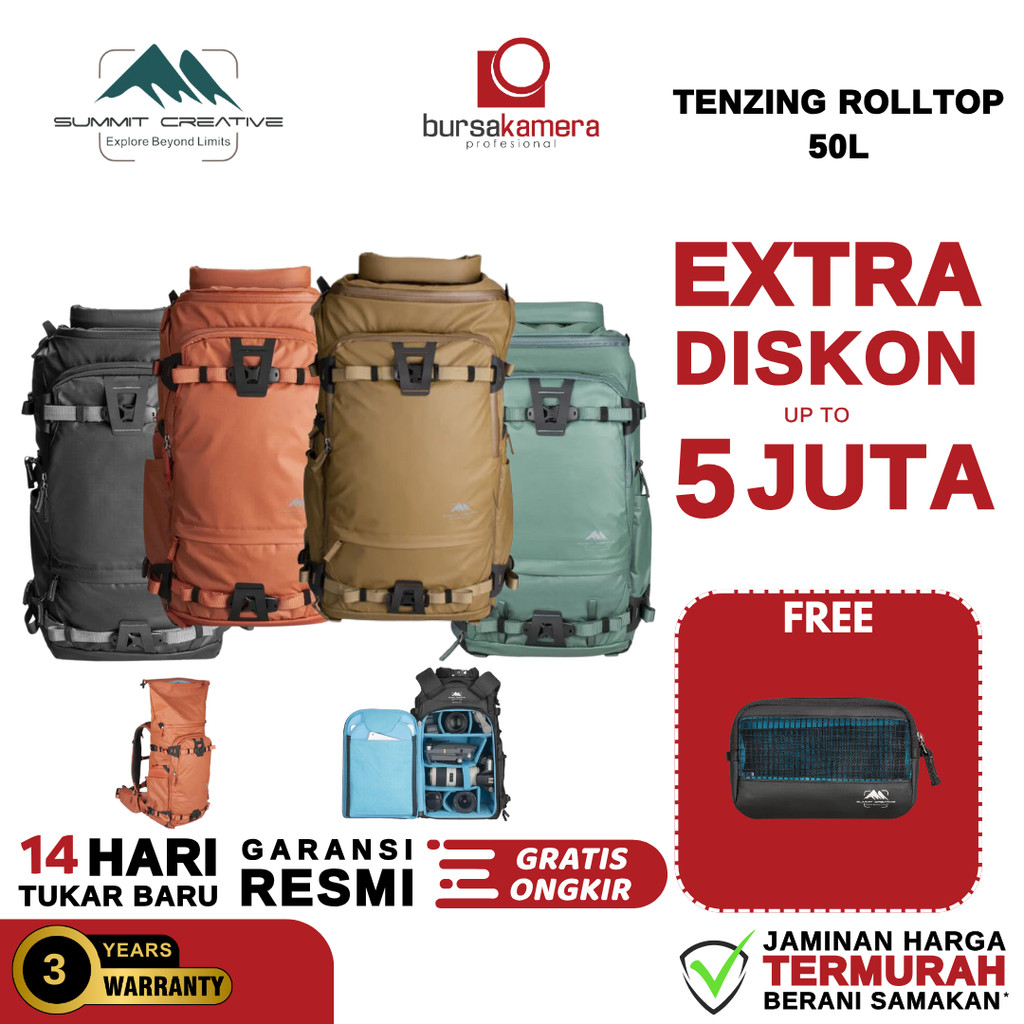 Summit Creative XLarge 50L Rolltop Camera Backpack Tenzing Tas Kamera Outdoor 50 L Tas Ransel Kamera