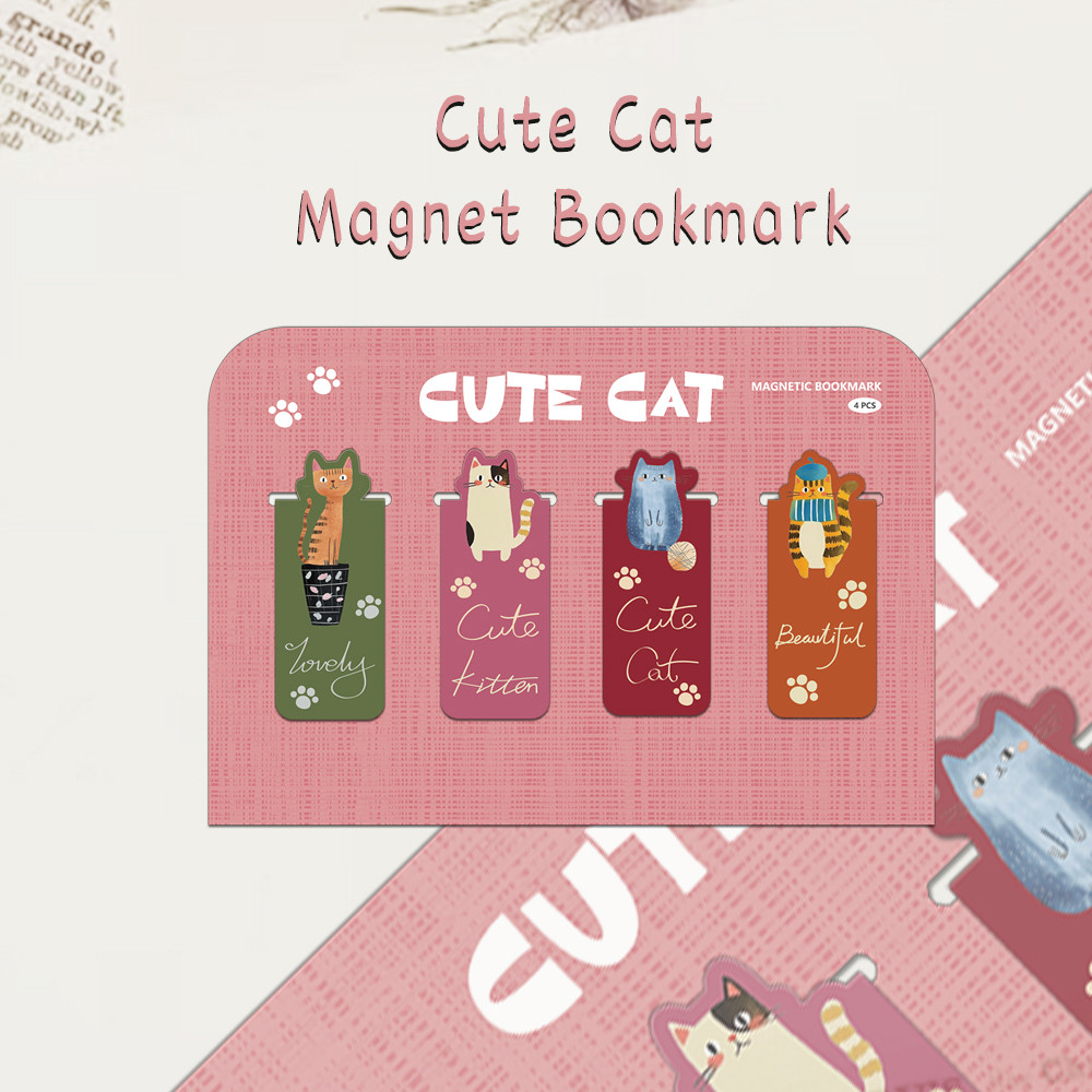 

4PCS Creative Cartoon Cute Cat Magnetic Bookmark Student Supplies Books Page Interpage Personalized Decoration Bookmark